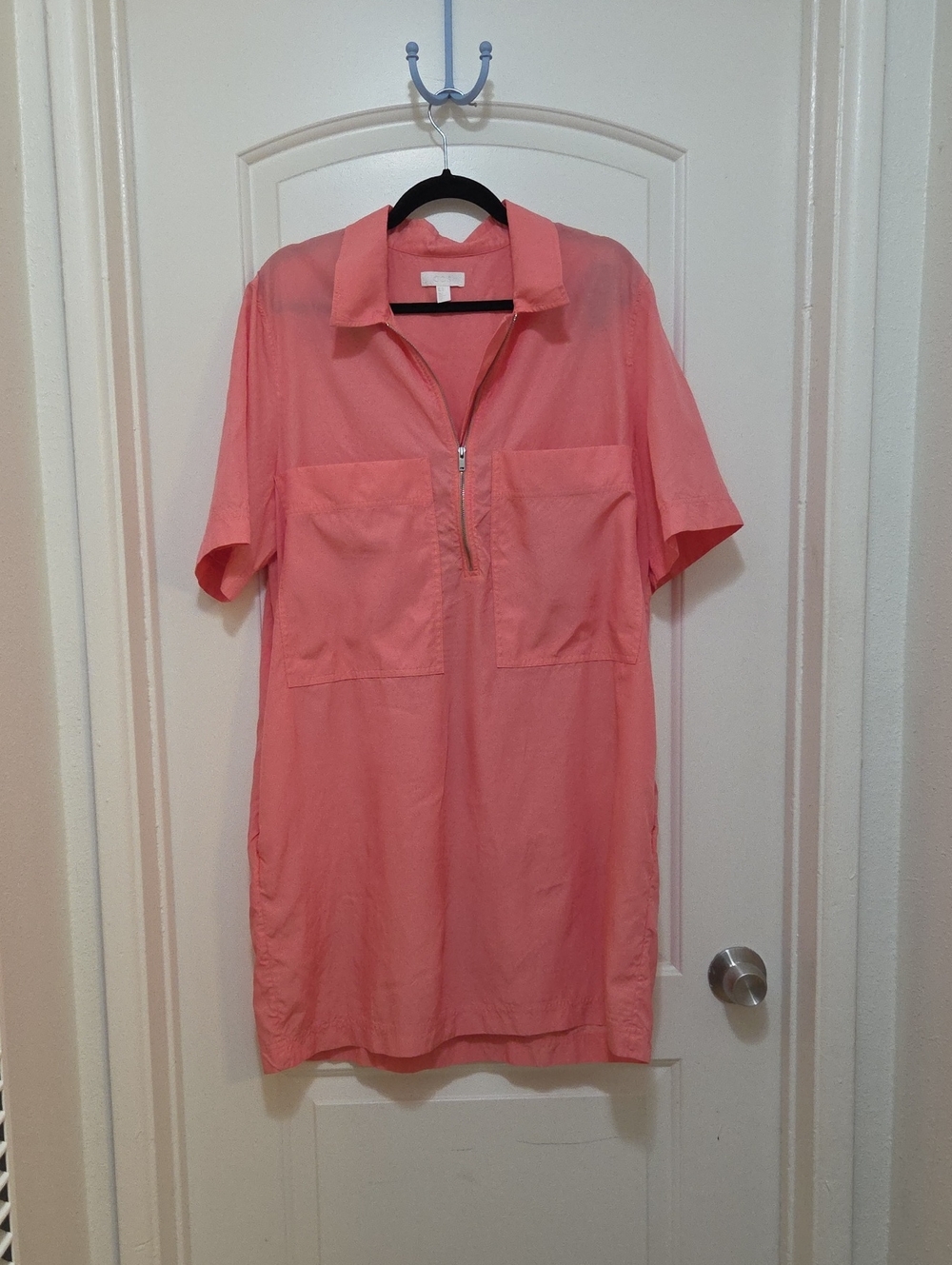Cos Coral Short Sleeve Shift Dress with Zip Front